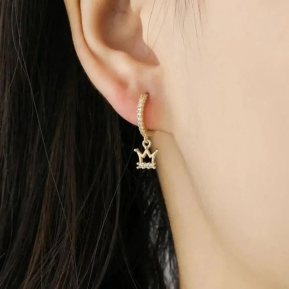 925 Sterling Silver Crown Huggie Hoop Earrings Gold and Silver - Picture 5 of 5